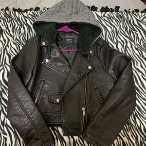 Fake Leather Jacket with Hoodie